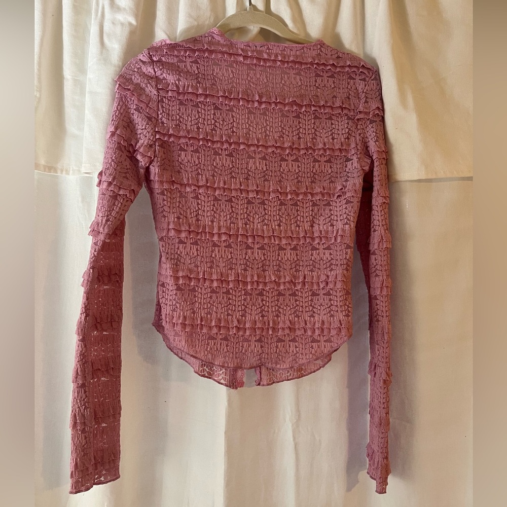 Women’s Pink Ruffle Button-Front Blouse - Picture 2 of 2